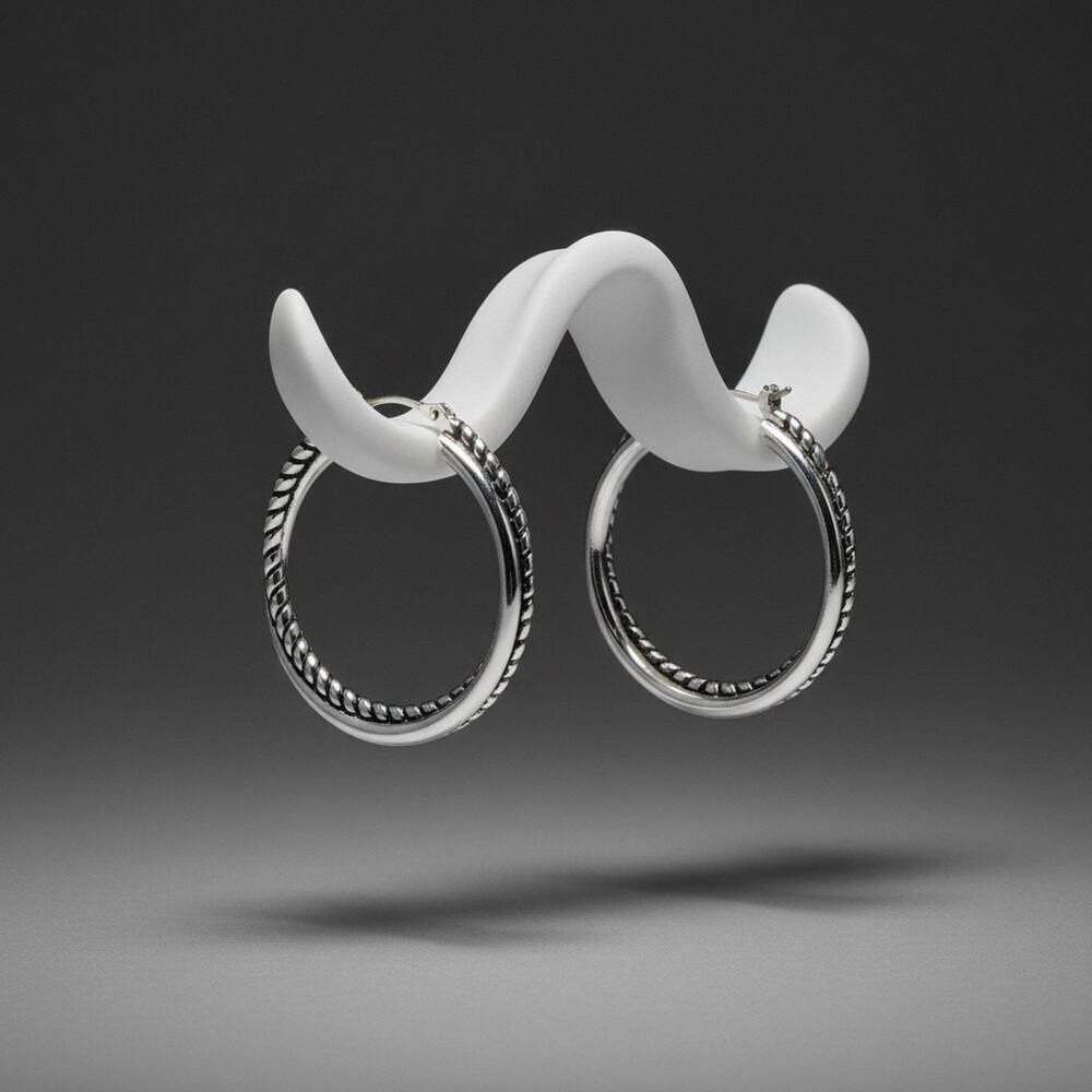Lauren Ralph Lauren Silver Tone Textured Hoop Earrings Large Designer